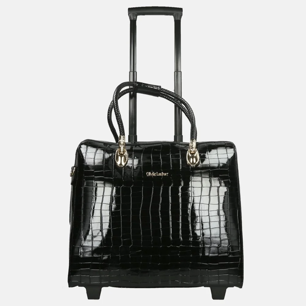 Olivia Lauren business trolley croco noir bij Duifhuizen