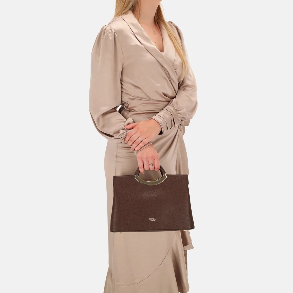Charm London handtas beugel donkerbruin bij Duifhuizen