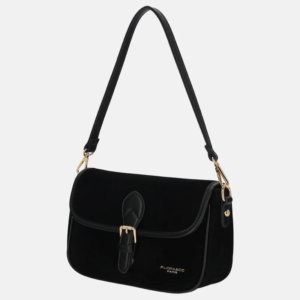 Flora & Co Suedine crossbody tas noir bij Duifhuizen