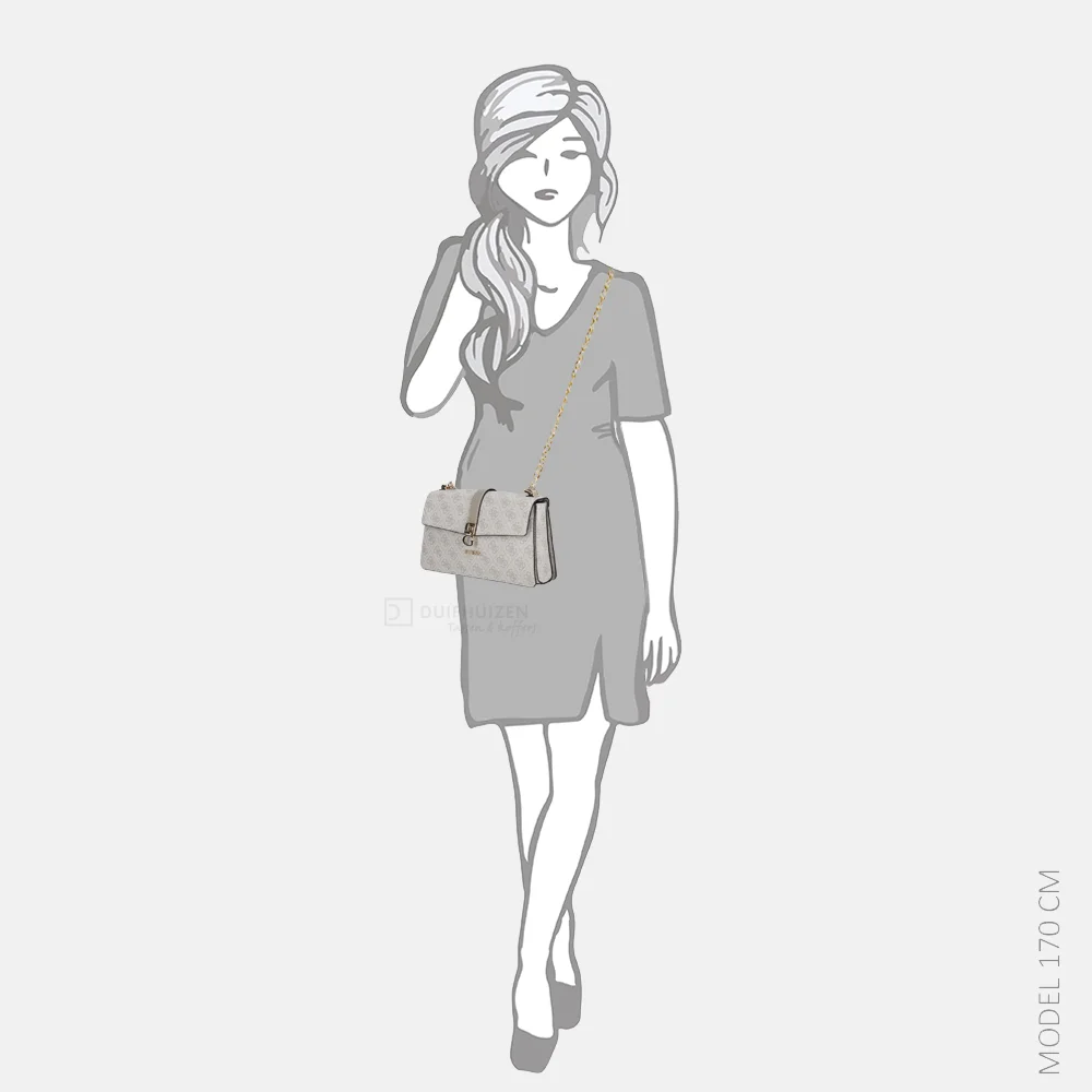 Guess Zamira schoudertas dark taupe logo bij Duifhuizen