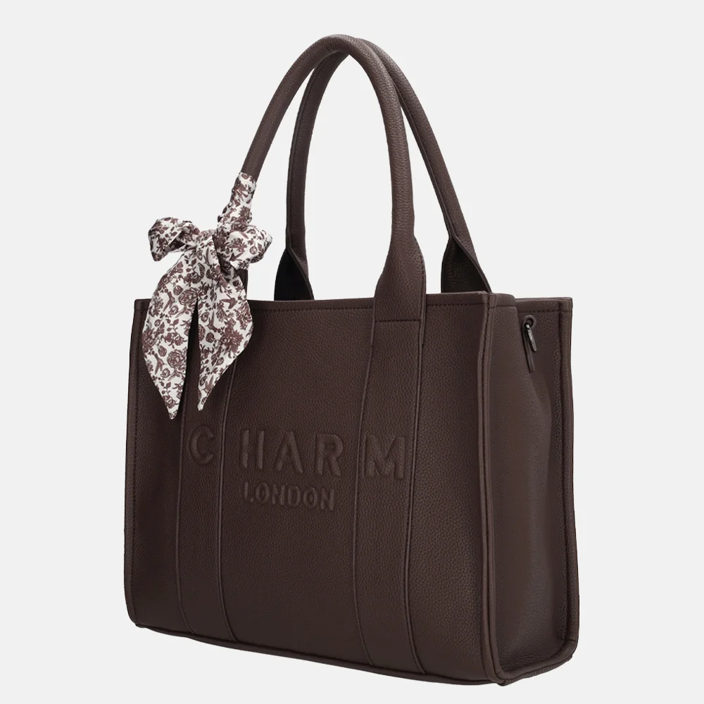 Charm London Debossed shopper M donkerbruin bij Duifhuizen