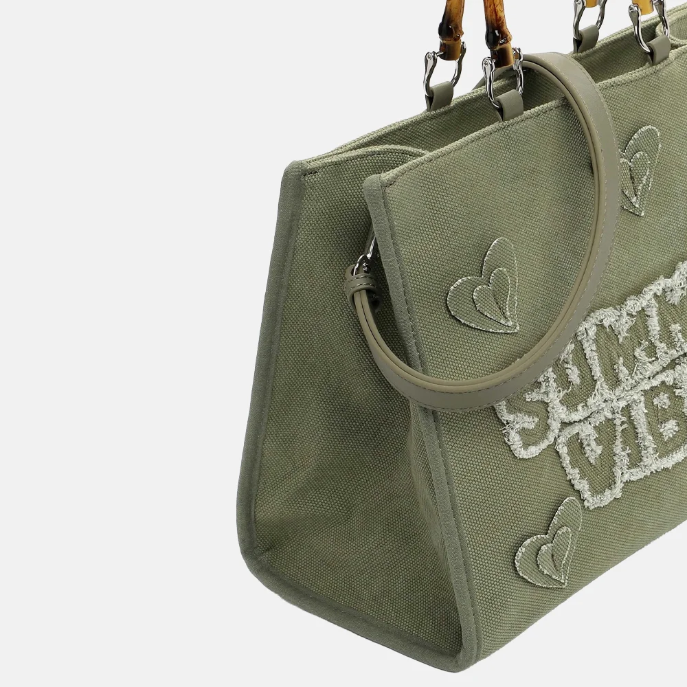 Emily & Noah Joelle summer vibes handtas canvas bambo khaki bij Duifhuizen