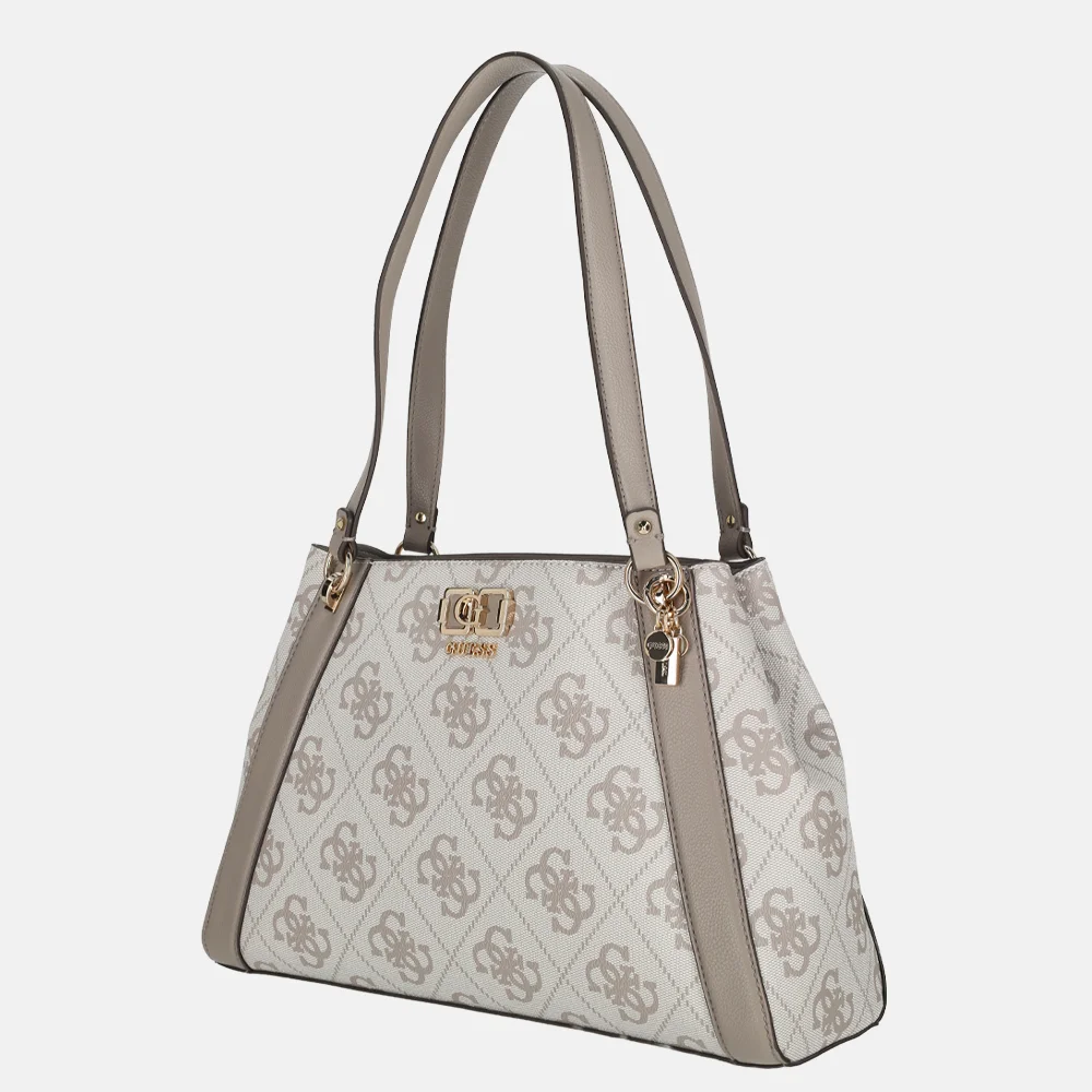 Guess Karnilla handtas dark taupe logo bij Duifhuizen