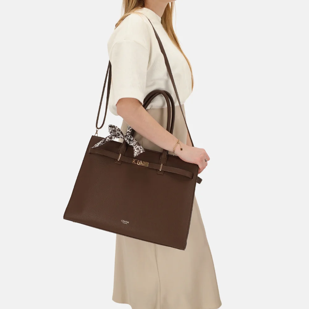 Charm London The Hamptons laptopshopper 15 inch donkerbruin bij Duifhuizen