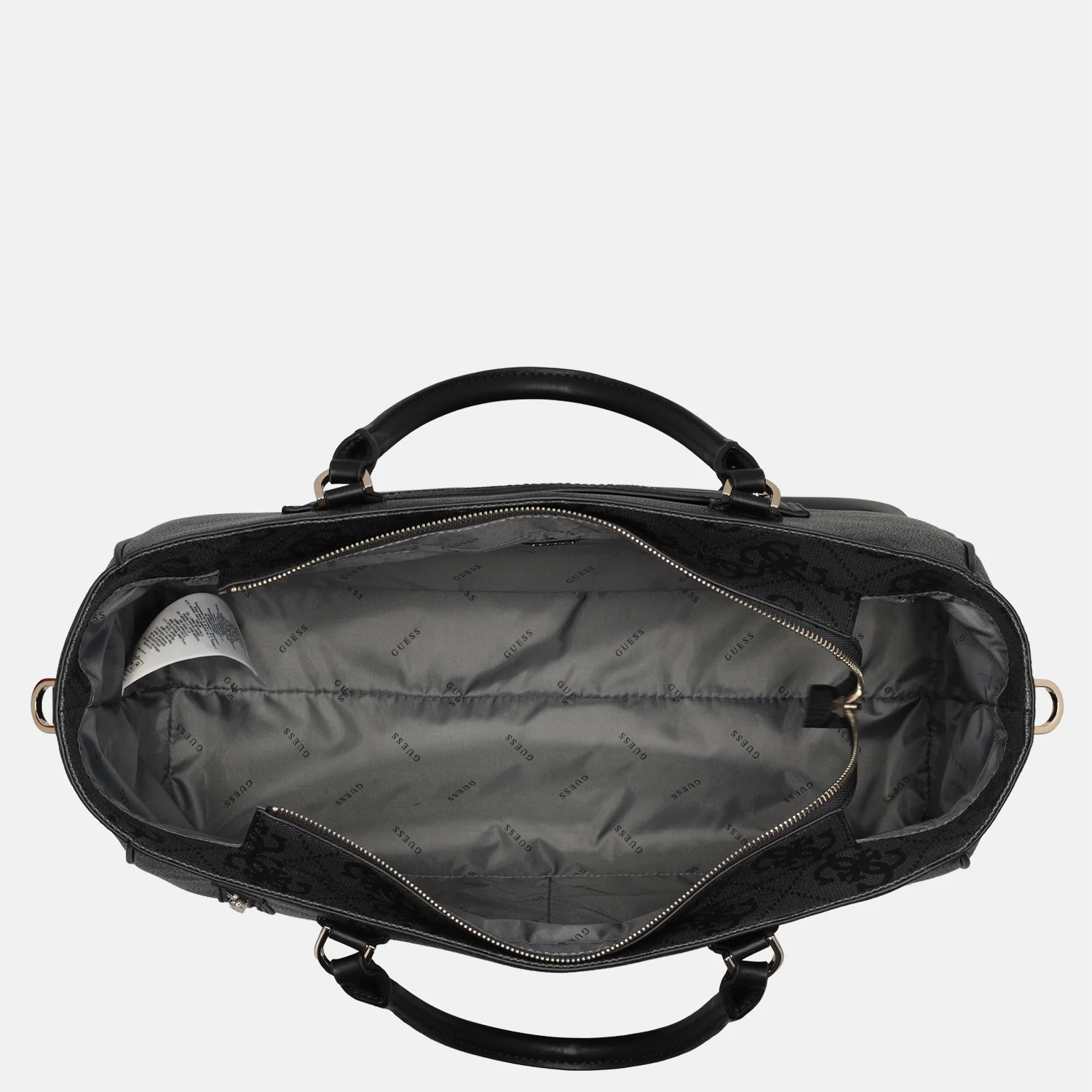 Guess Berta bottom zip tote shopper coal logo bij Duifhuizen