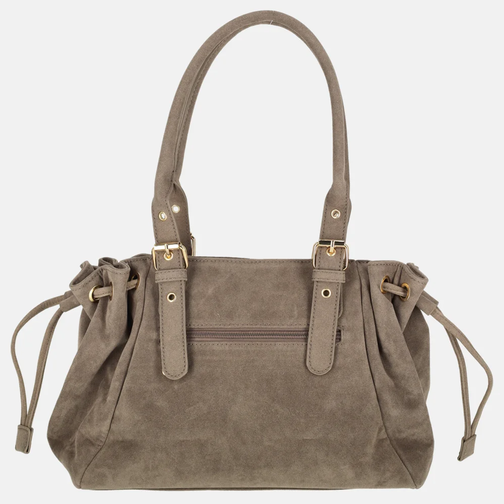 Flora & Co Suedine schoudertas taupe bij Duifhuizen