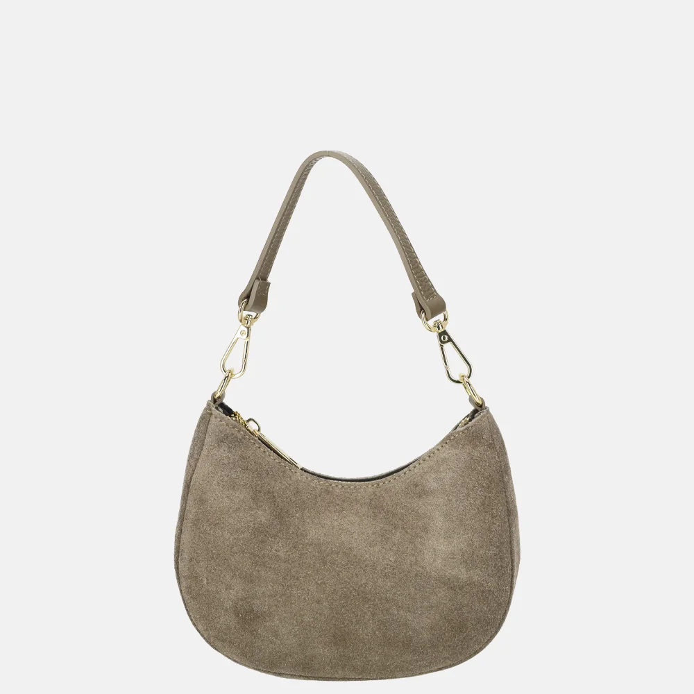 Charm London Mini schoudertas suede darktaupe bij Duifhuizen