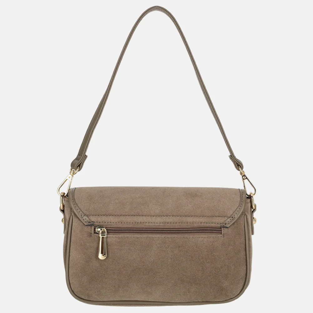 Flora & Co Suedine crossbody tas taupe bij Duifhuizen