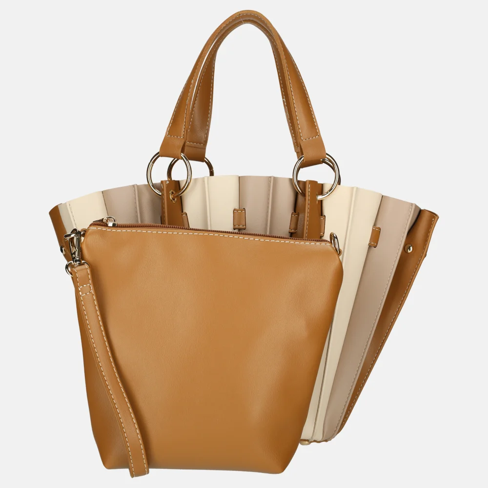 Firenze plissé handtas M brown/beige/taupe bij Duifhuizen