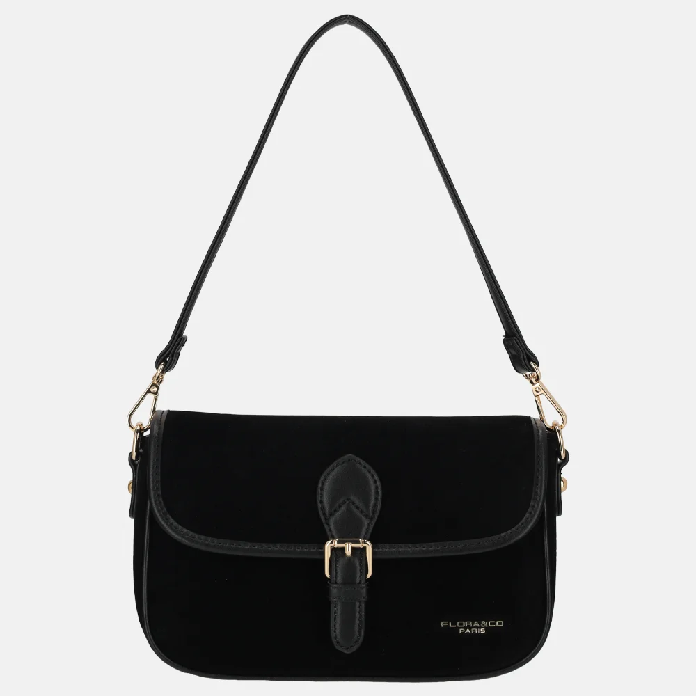 Flora & Co Suedine crossbody tas noir bij Duifhuizen
