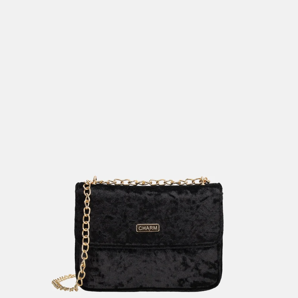 Charm London overslag crossbody tas velvet zwart