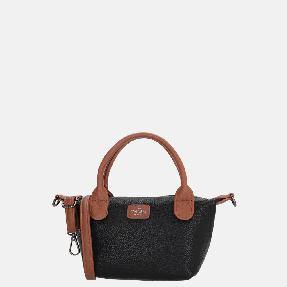 Charm London Buckingham Mono handtas XS zwart/cognac