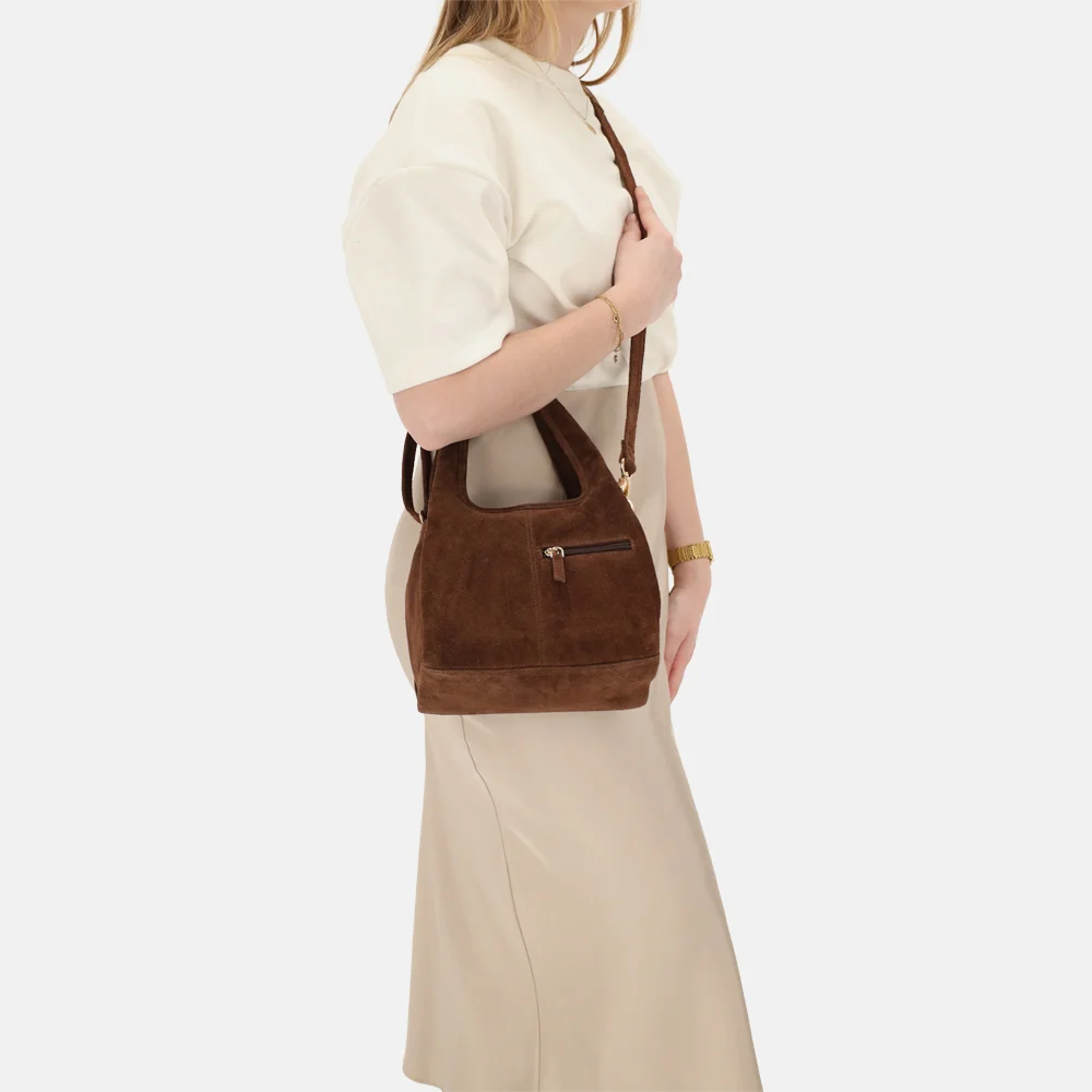 Charm London Sevilla handtas suede bruin bij Duifhuizen