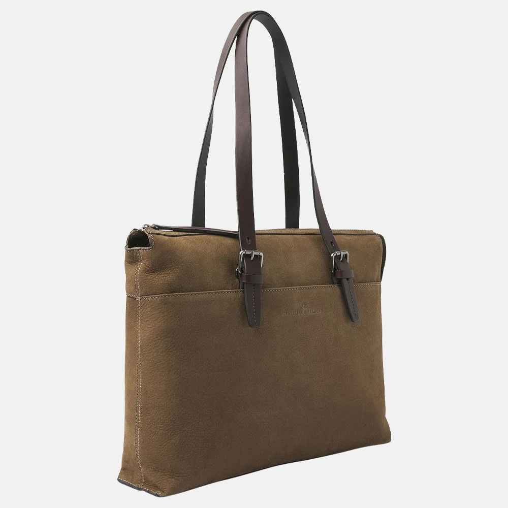 Castelijn en Beerens Nubuck schoudertas 15 inch taupe bij Duifhuizen
