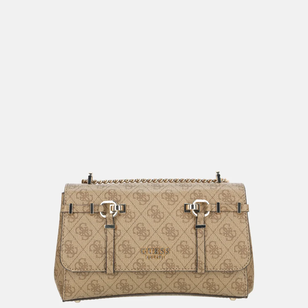 Guess Leona convertible crossbody tas flap latte logo bij Duifhuizen