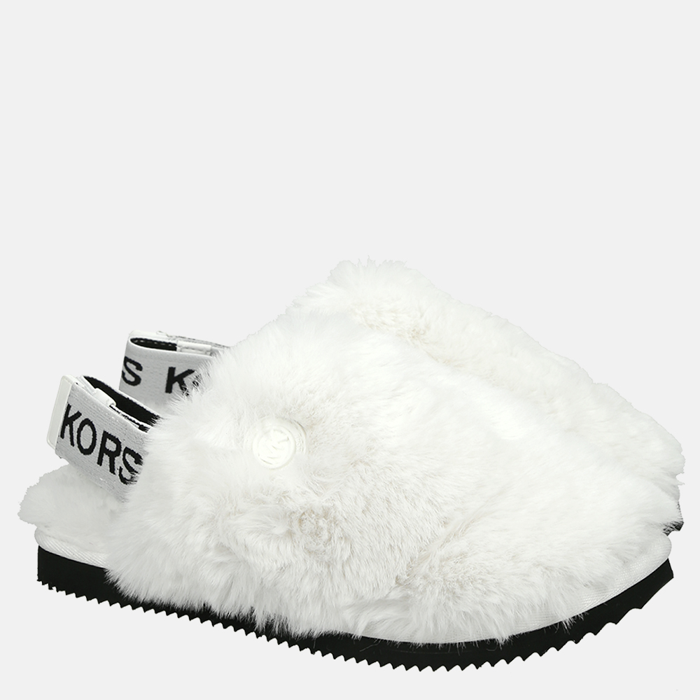 Michael Kors Elsie faux fur pantoffels optic white bij Duifhuizen