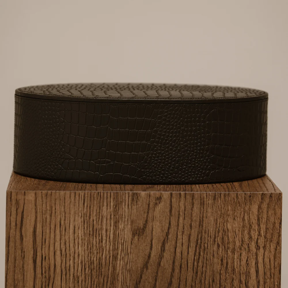 Chamada leren opbergbox ovaal croco large black bij Duifhuizen