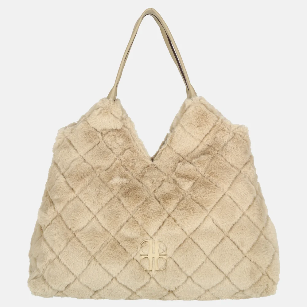 Laurent David Gloria shopper faux fur beige bij Duifhuizen