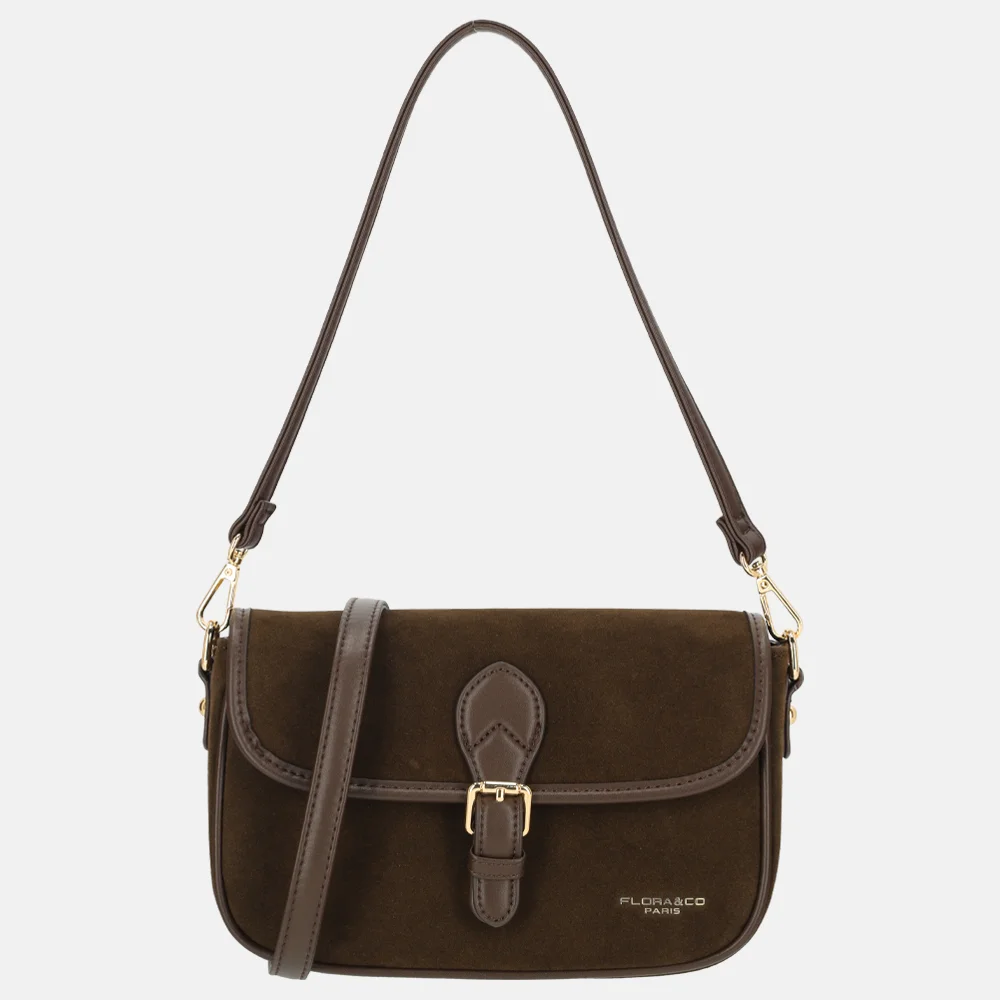 Flora & Co Suedine crossbody tas chocolat