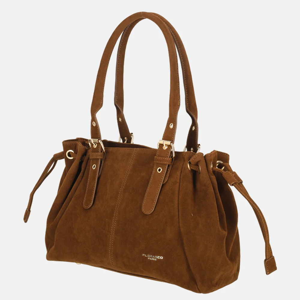 Flora & Co Suedine schoudertas camel bij Duifhuizen