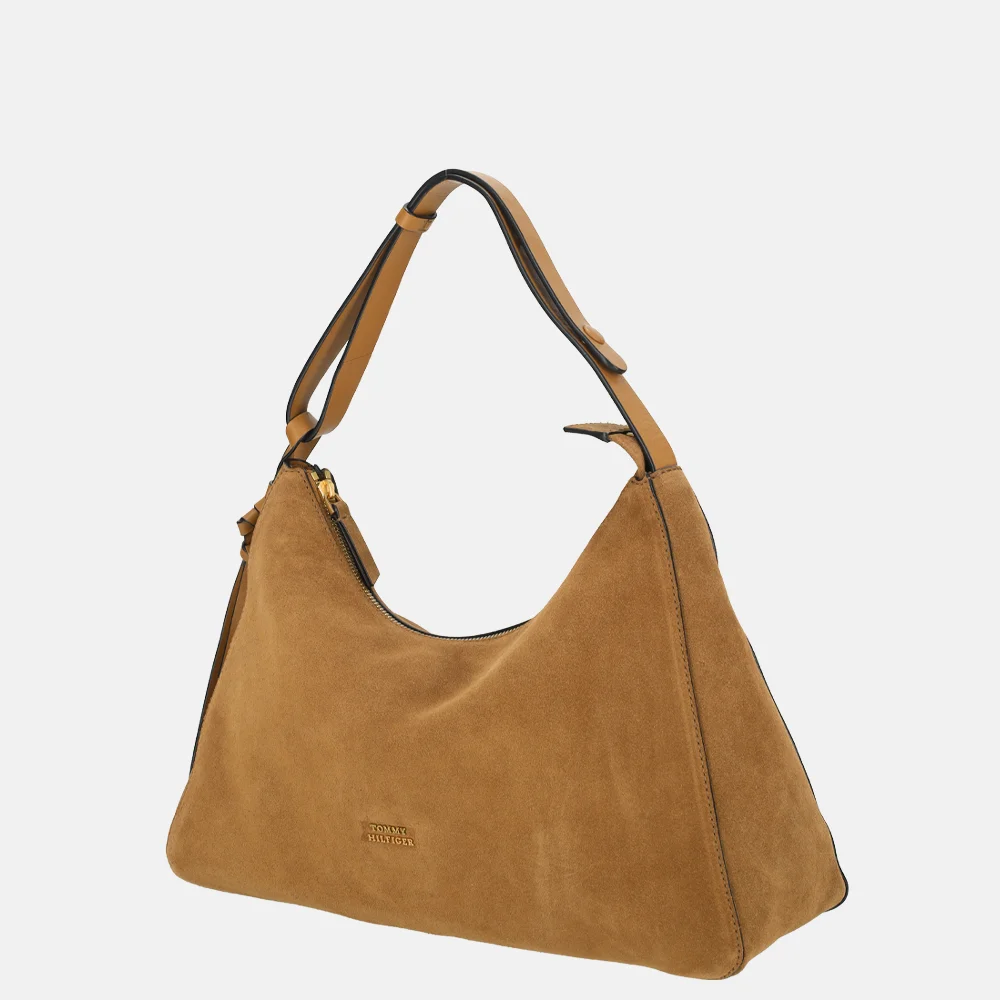Tommy Hilfiger Statement schoudertas suede cognac bij Duifhuizen