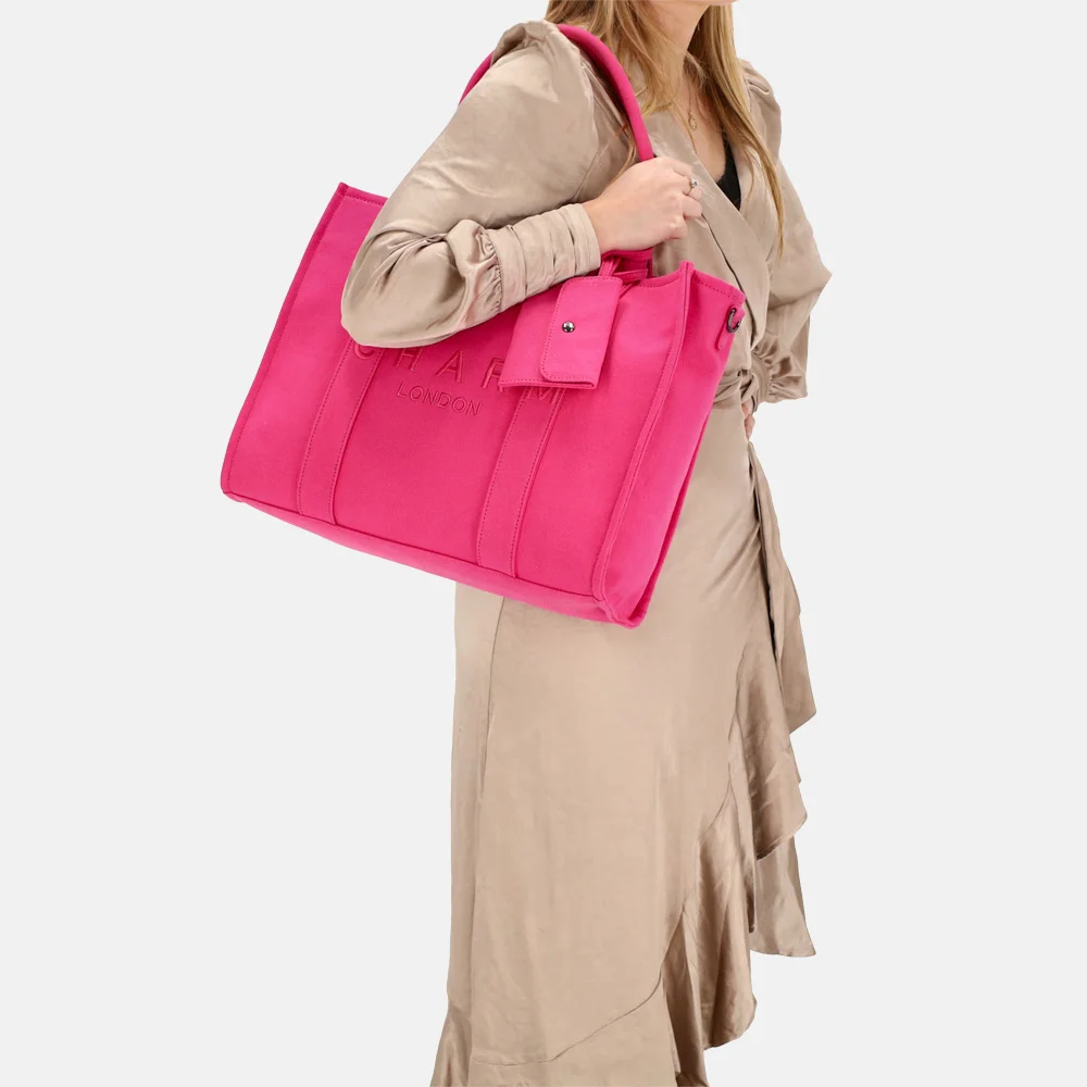 Charm London shopper/laptoptas 15 inch fuchsia bij Duifhuizen