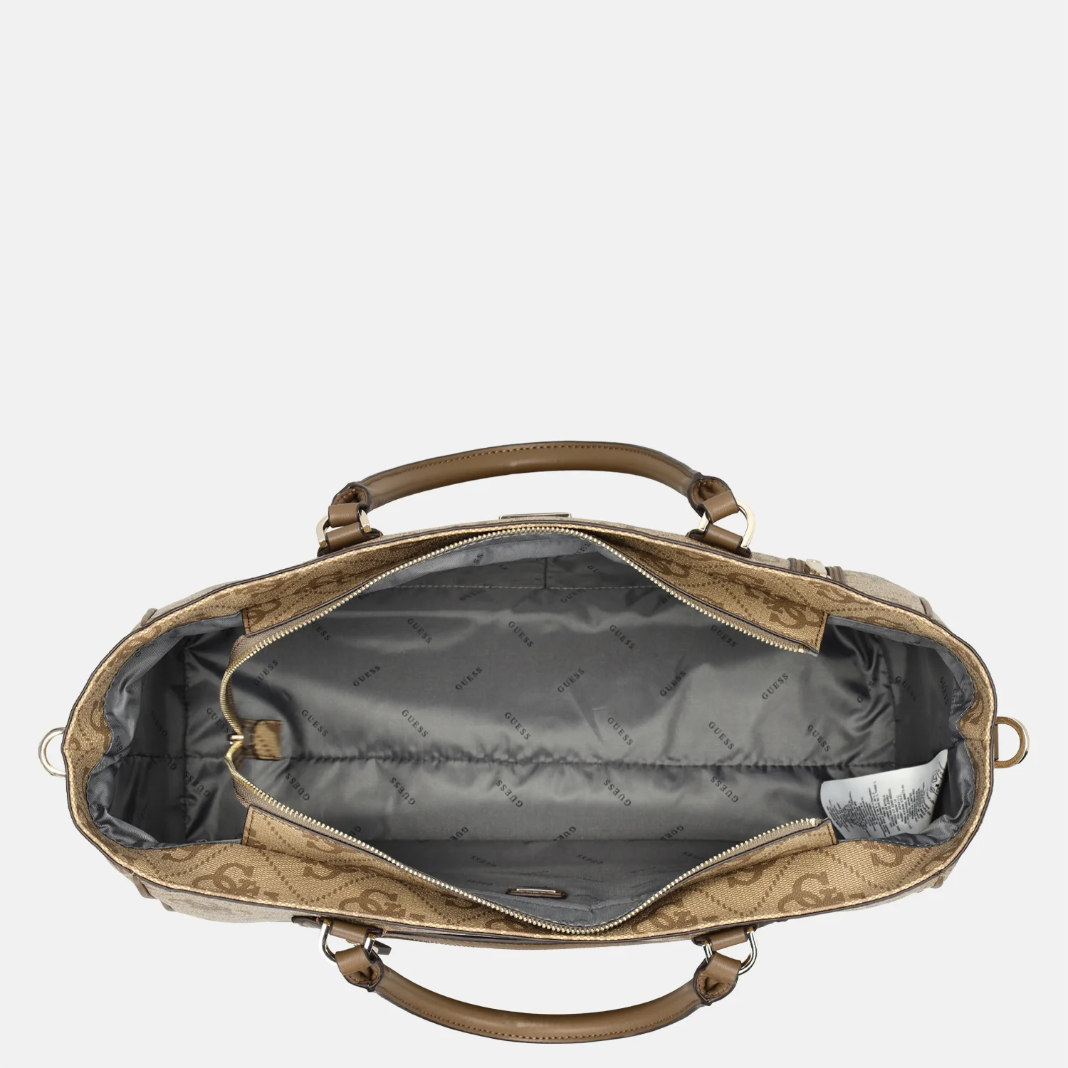 Guess Berta bottom zip tote shopper latte logo/brown bij Duifhuizen