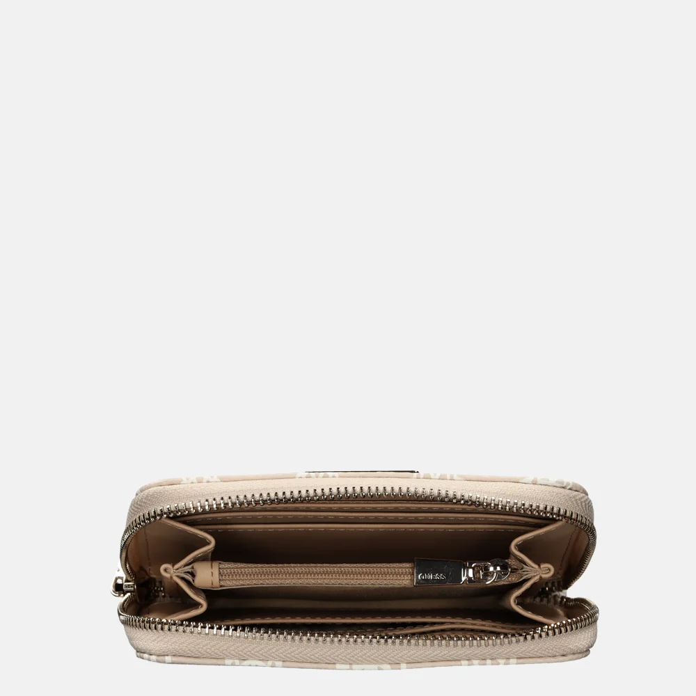 Guess Laurel SLG ziparound portemonnee M sand logo bij Duifhuizen
