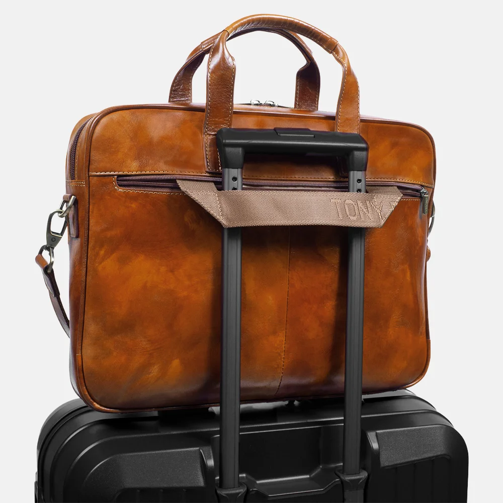 Tony Perotti van Gogh laptoptas 15 inch cognac bij Duifhuizen