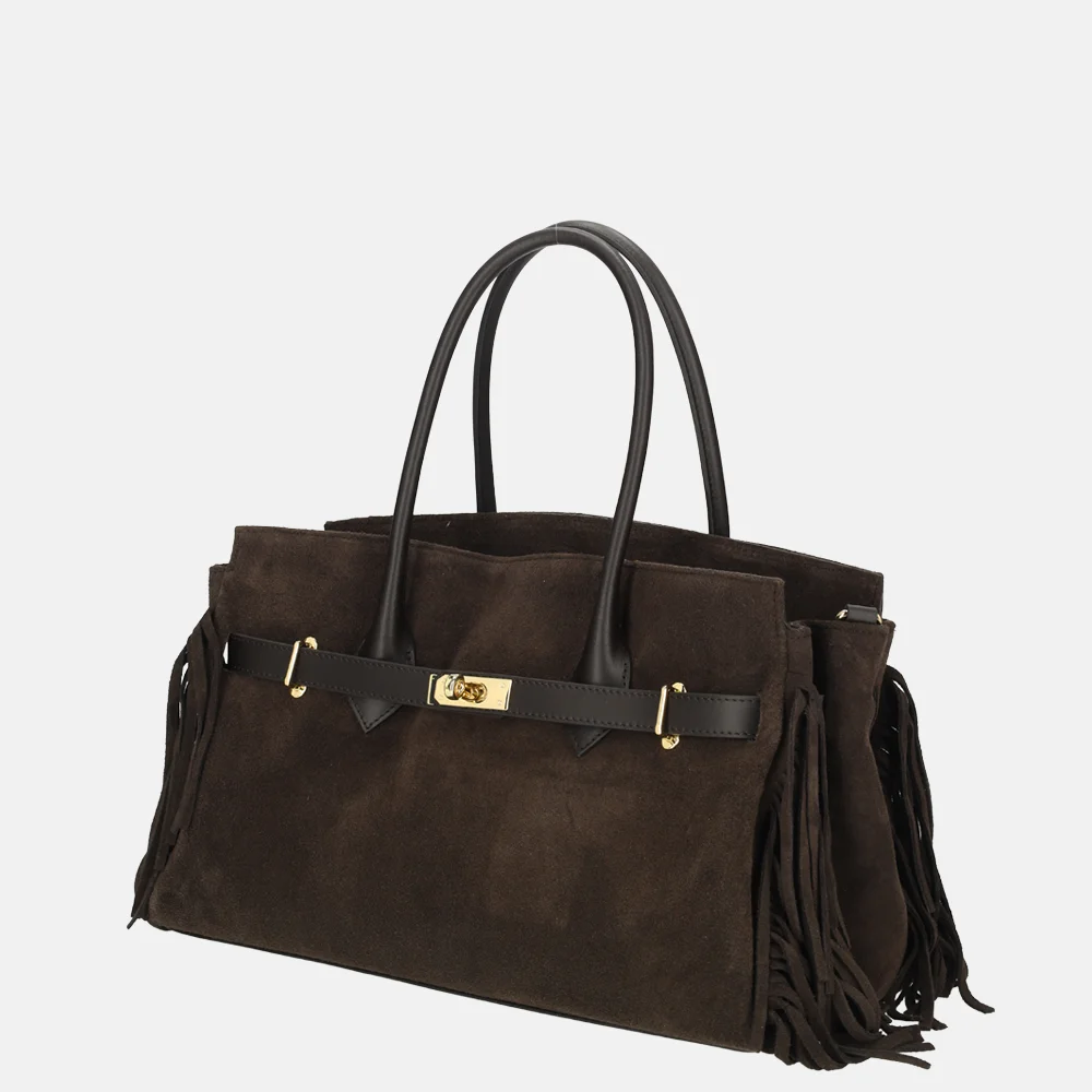 Charm London Suede handtas franjes donkerbruin bij Duifhuizen