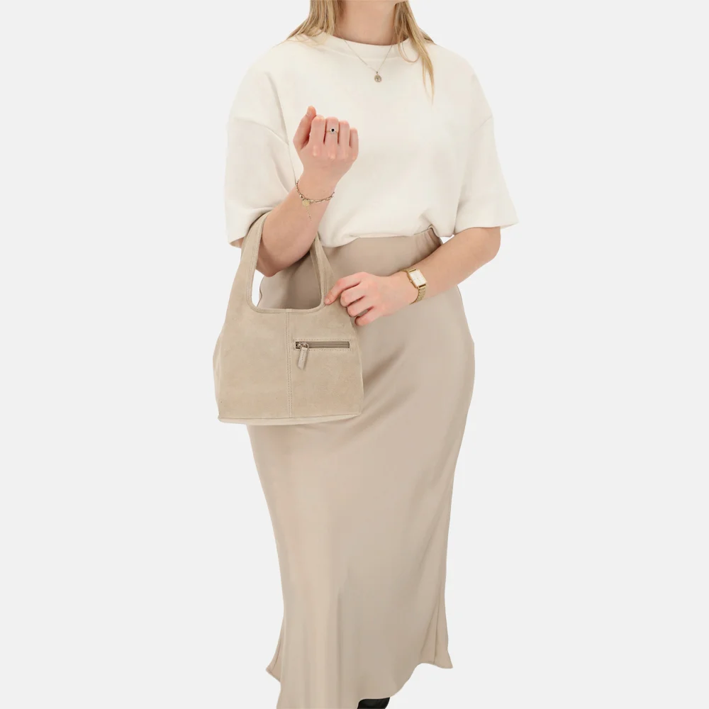 Charm London Sevilla handtas suede zand bij Duifhuizen
