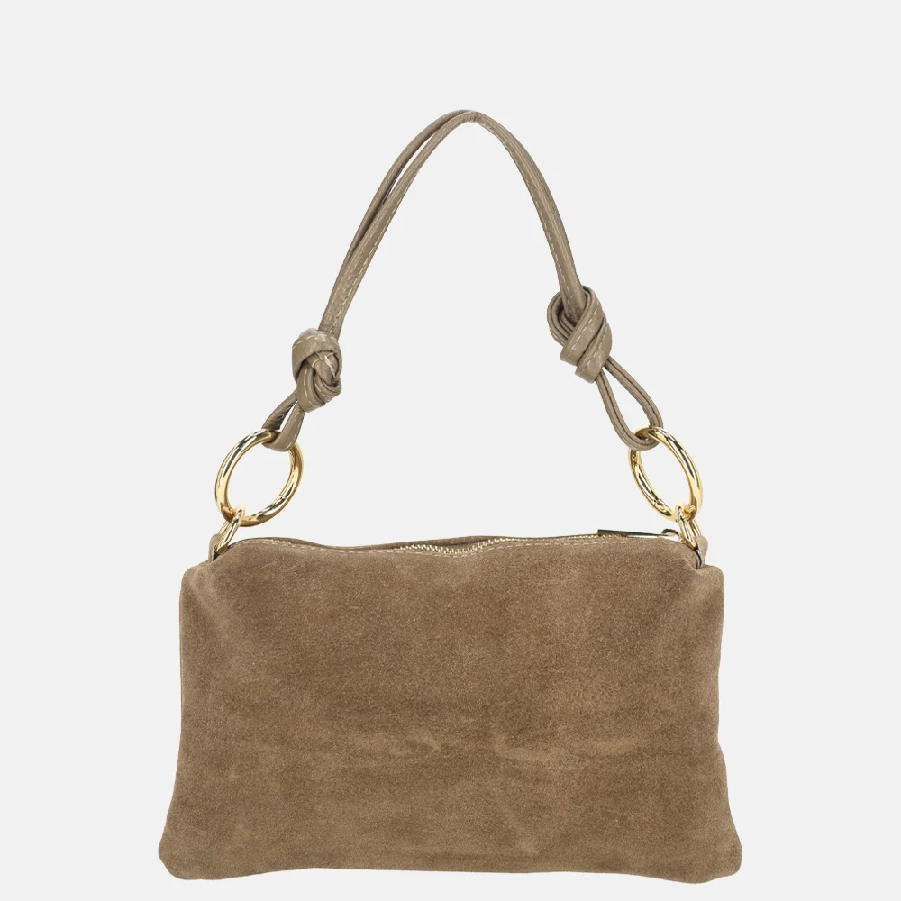 Charm London crossbody tas suede darktaupe bij Duifhuizen