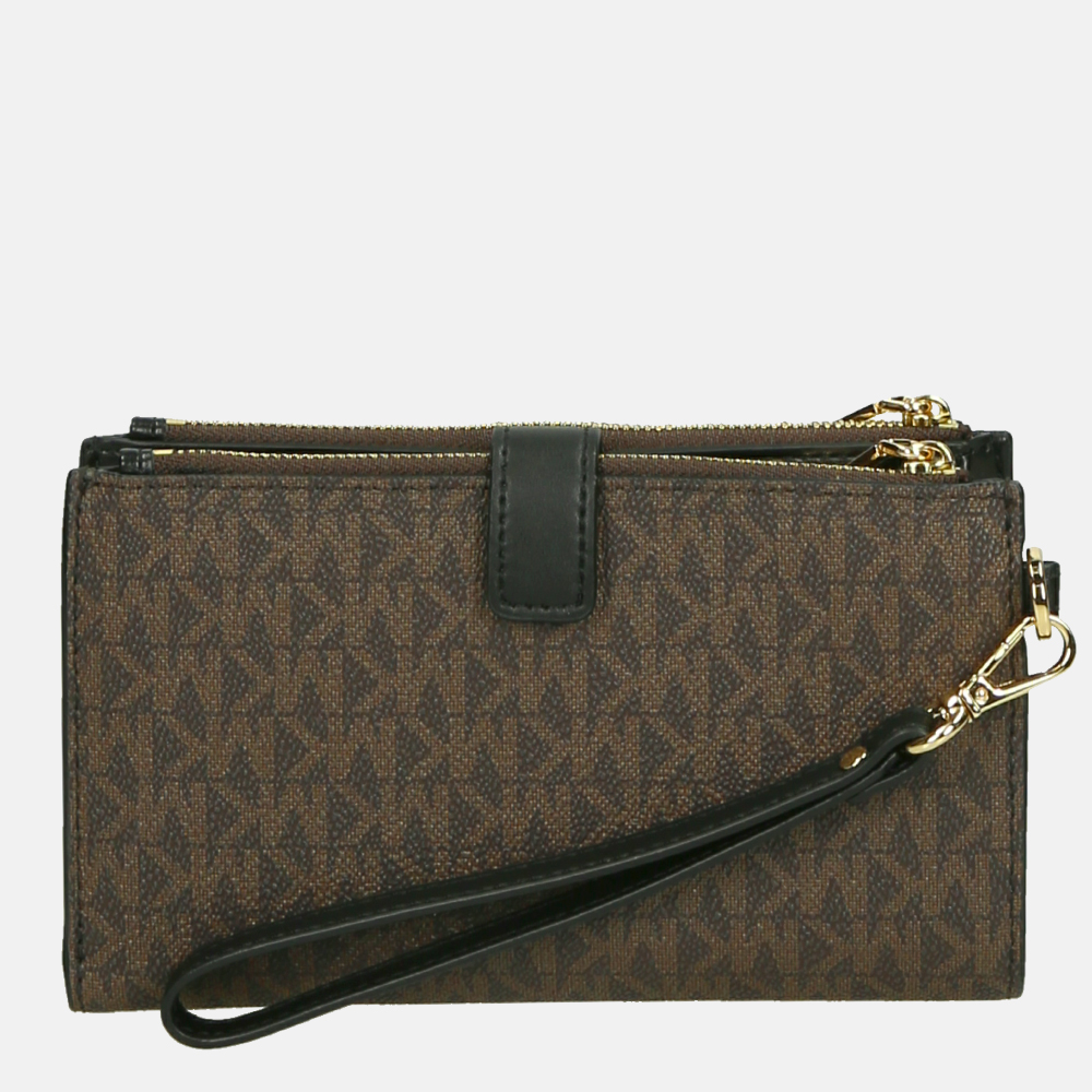 Michael Kors Jet Set Double Zip Wristlet portemonnee brown/black bij Duifhuizen