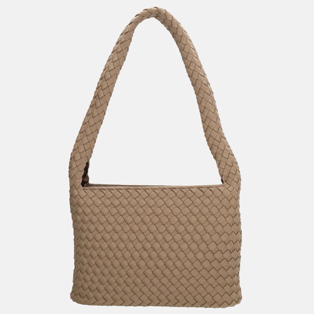 Charm London Madera schoudertas gevlochten neopreen taupe bij Duifhuizen