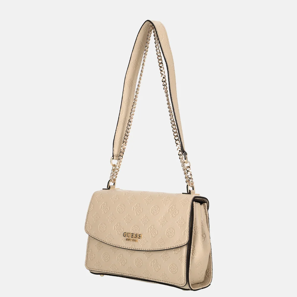 Guess Phoebe schoudertas simply taupe logo bij Duifhuizen