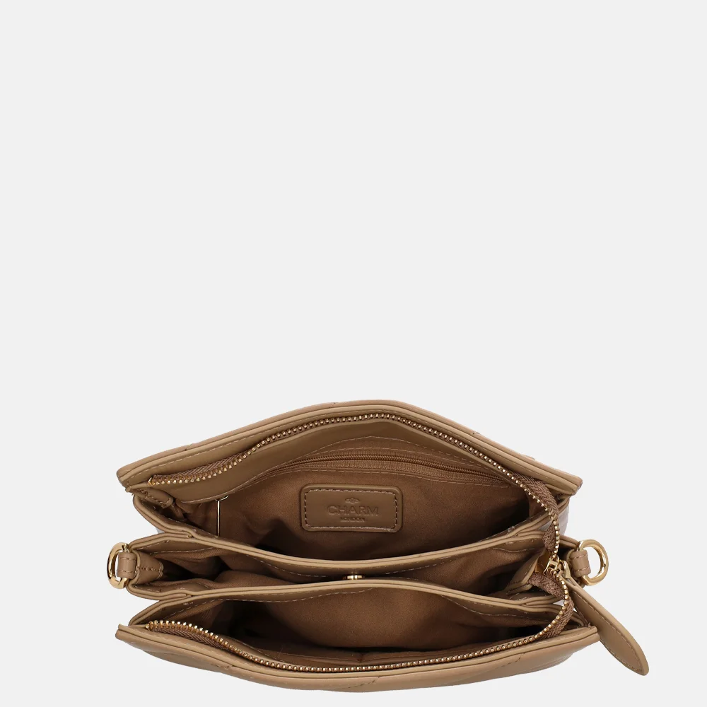 Charm London Via Dante crossbody tas taupe bij Duifhuizen