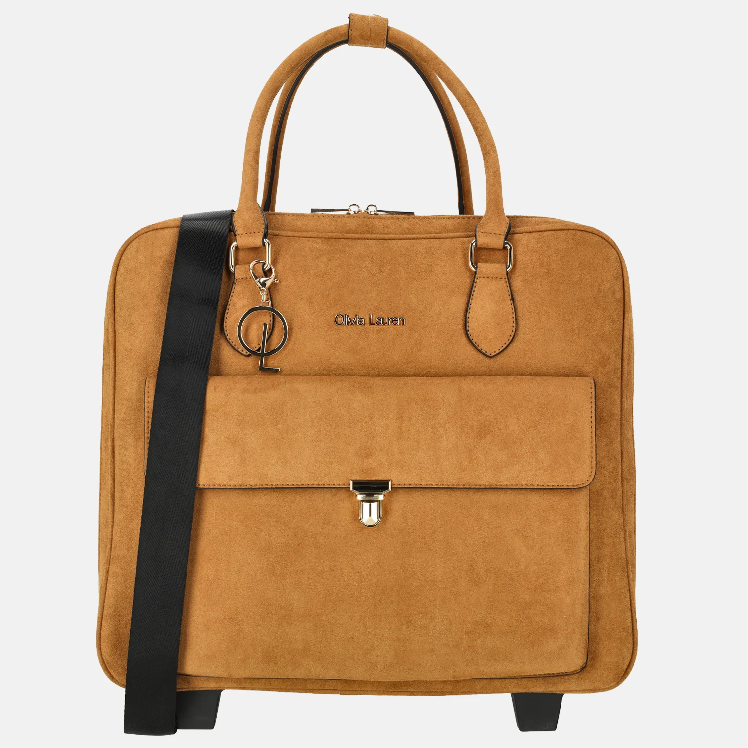 Olivia Lauren business trolley 43 CM 16 inch suedine cognac bij Duifhuizen