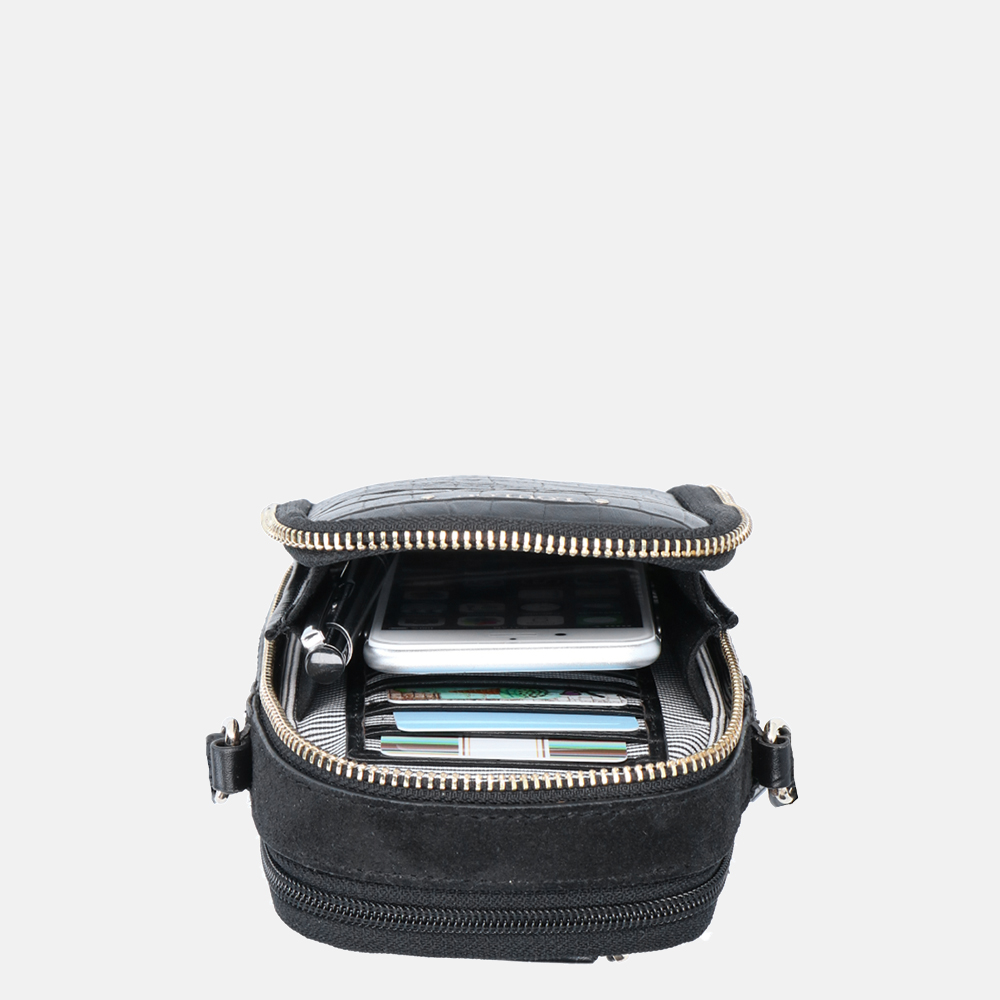 LouLou Essentiels Classy Croco telefoontas black bij Duifhuizen