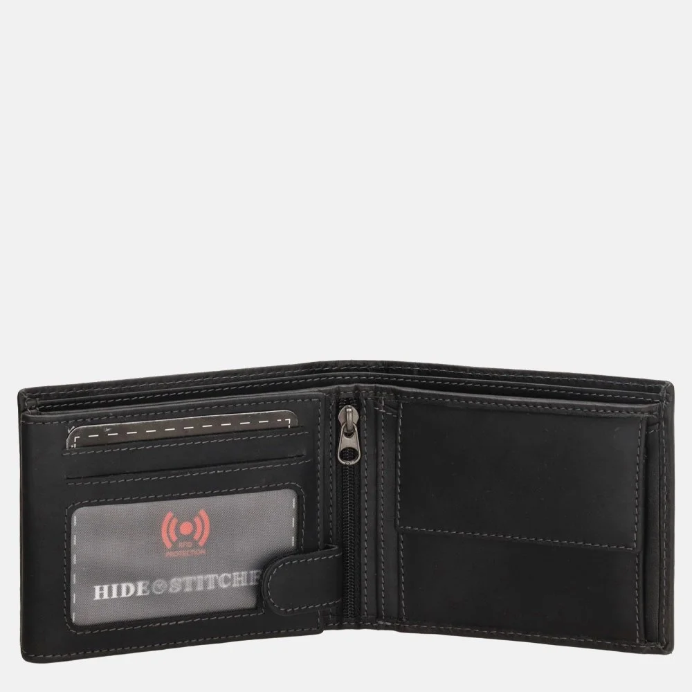 Hide & Stitches Idaho billfold zwart bij Duifhuizen