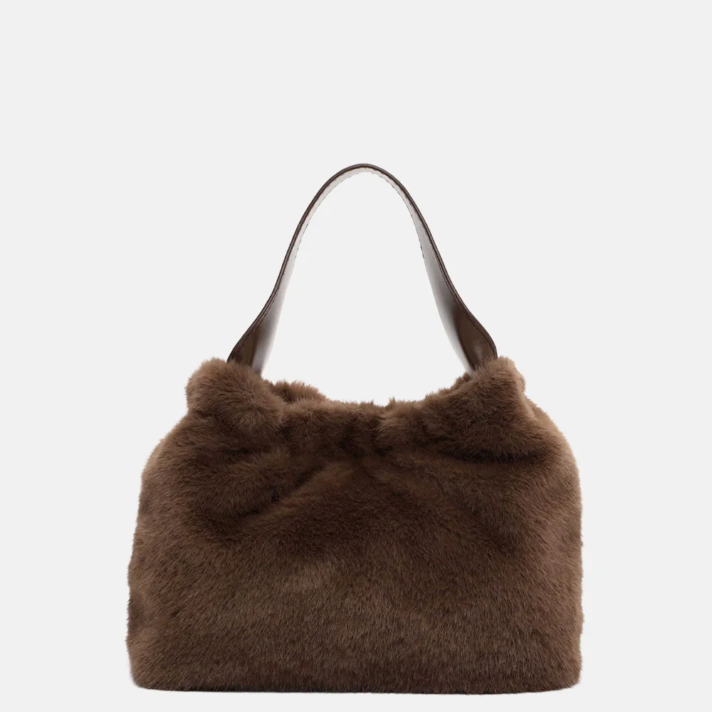 Emily & Noah faux fur handtas XS brown bij Duifhuizen