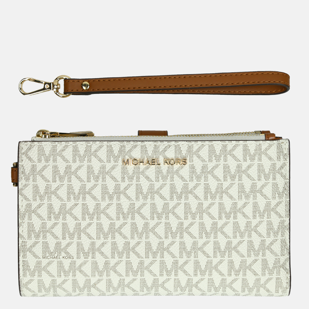 Michael Kors Jet Set Double Zip Wristlet portemonnee vanille bij Duifhuizen