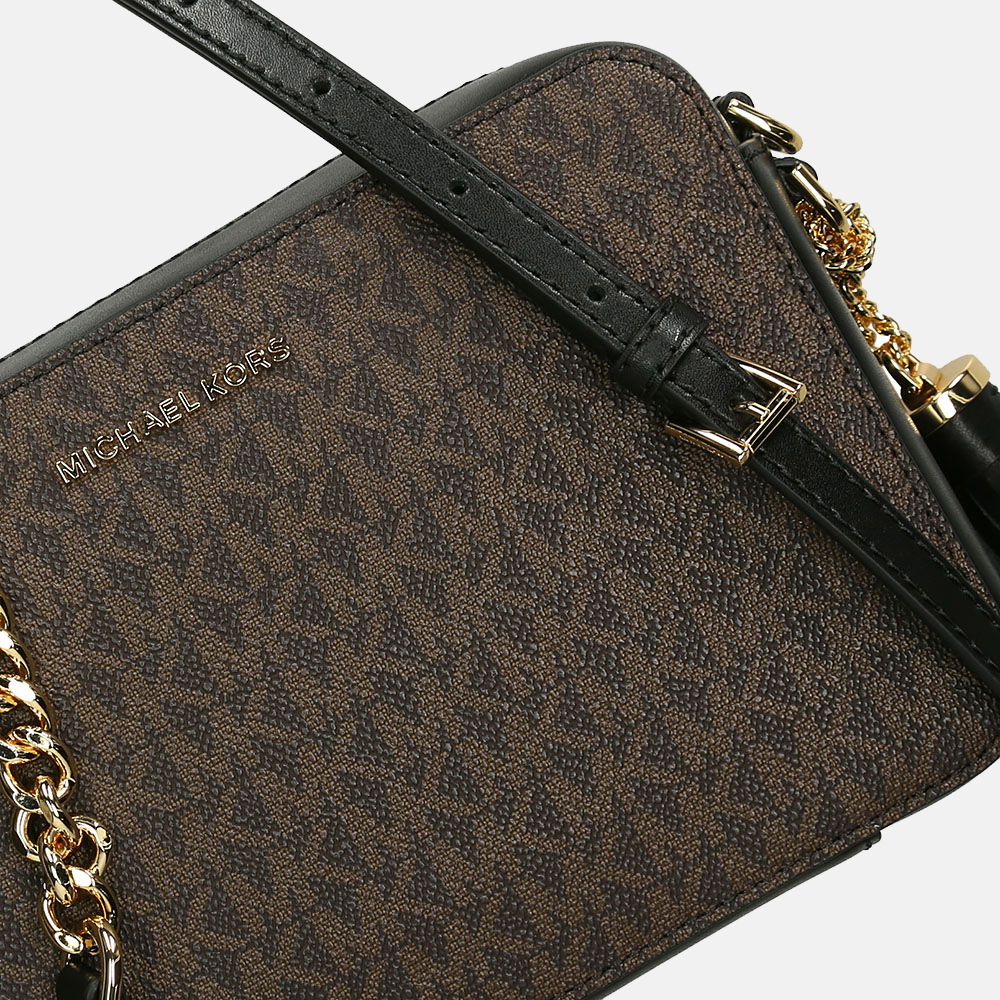 Michael Kors Jet Set camera bag crossbody tas brown acorn bij Duifhuizen