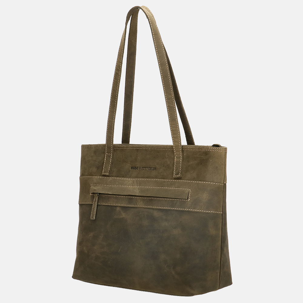 Hide & Stitches Idaho shopper olive green bij Duifhuizen