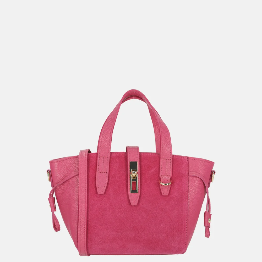 Charm London handtas suede/leer fuchsia bij Duifhuizen
