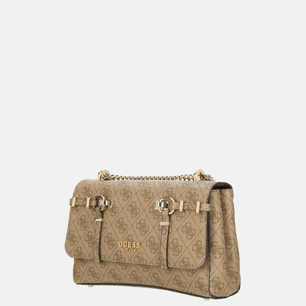Guess Leona convertible crossbody tas flap latte logo bij Duifhuizen