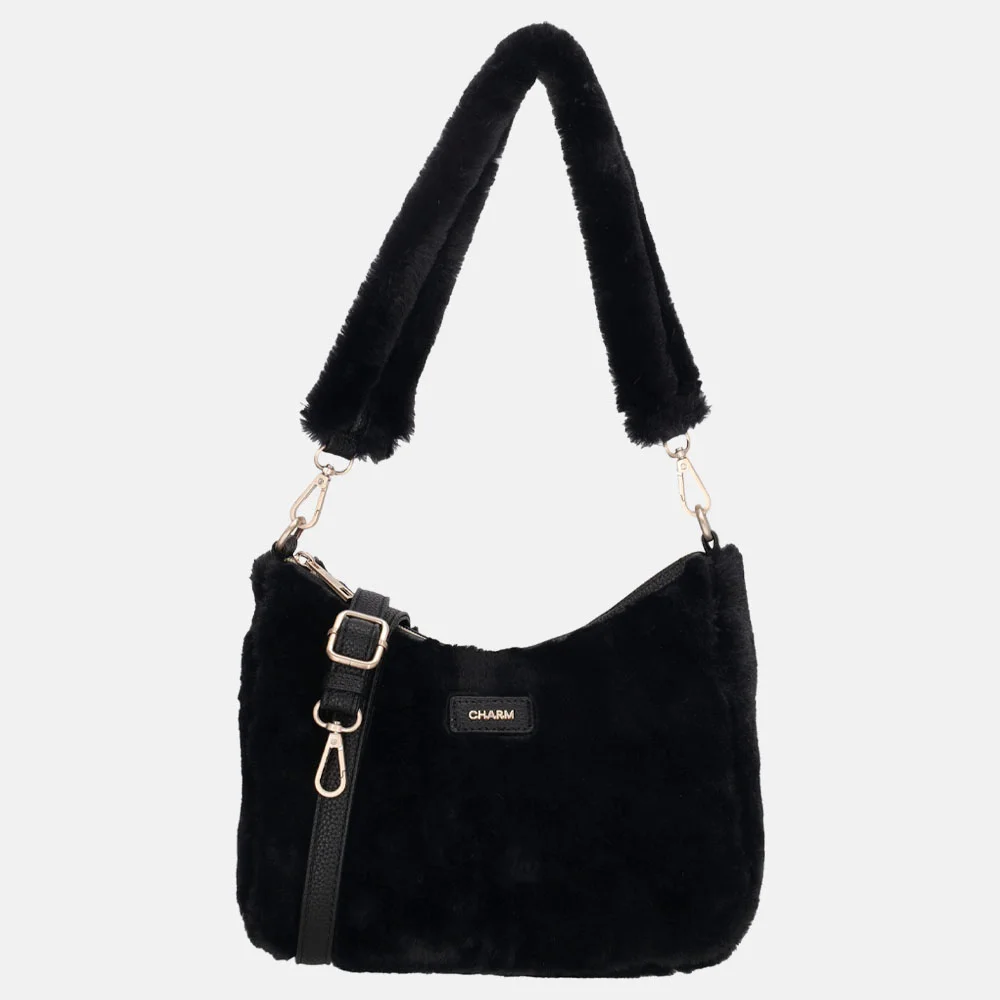 Charm London Alaska schoudertas faux fur zwart