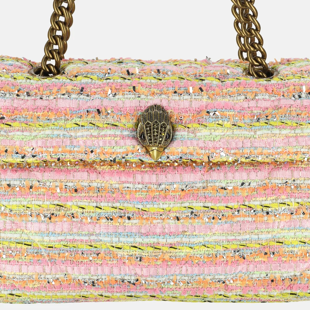 Kurt Geiger Kensington schoudertas tweed M pink comb bij Duifhuizen