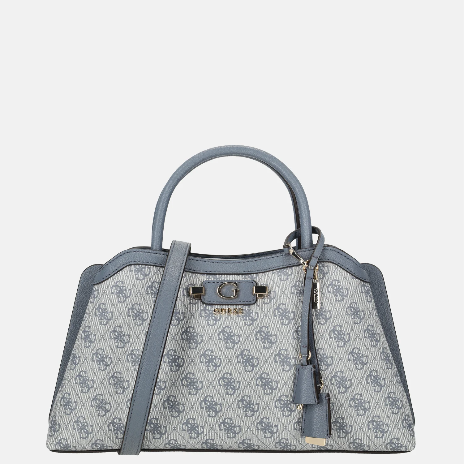 Guess Lindsey girlfriend satchel handtas slate logo bij Duifhuizen