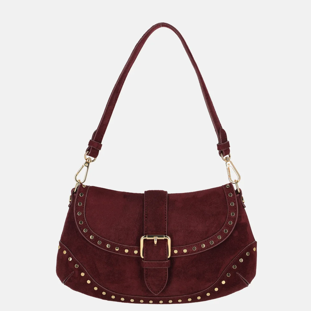 Flora & Co schoudertas overslag suedine studs bordeaux bij Duifhuizen