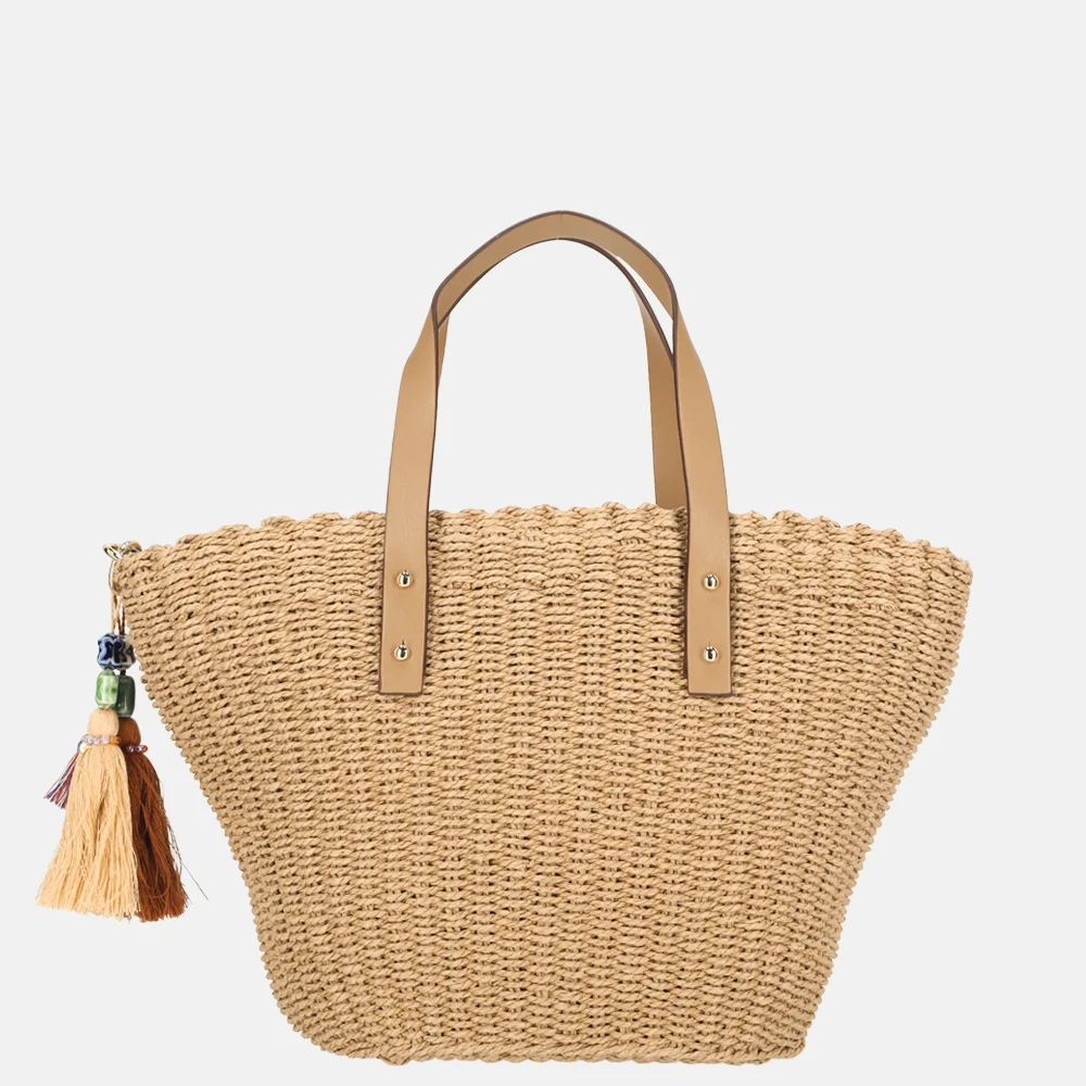 Laurent David Leo handtas M raffia taupe bij Duifhuizen